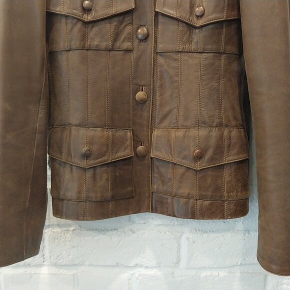 MARC LAURENT Italy Leather Jacket Womens M 6 Chocolate Brown Vintage Blazer - Picture 7 of 12
